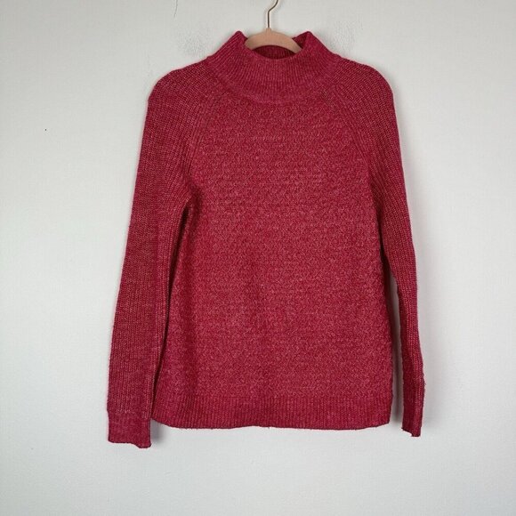 Talbots Textured Stitch Sweater Pink Punch Mock Neck Long Sleeve Size Medium - Picture 1 of 5
